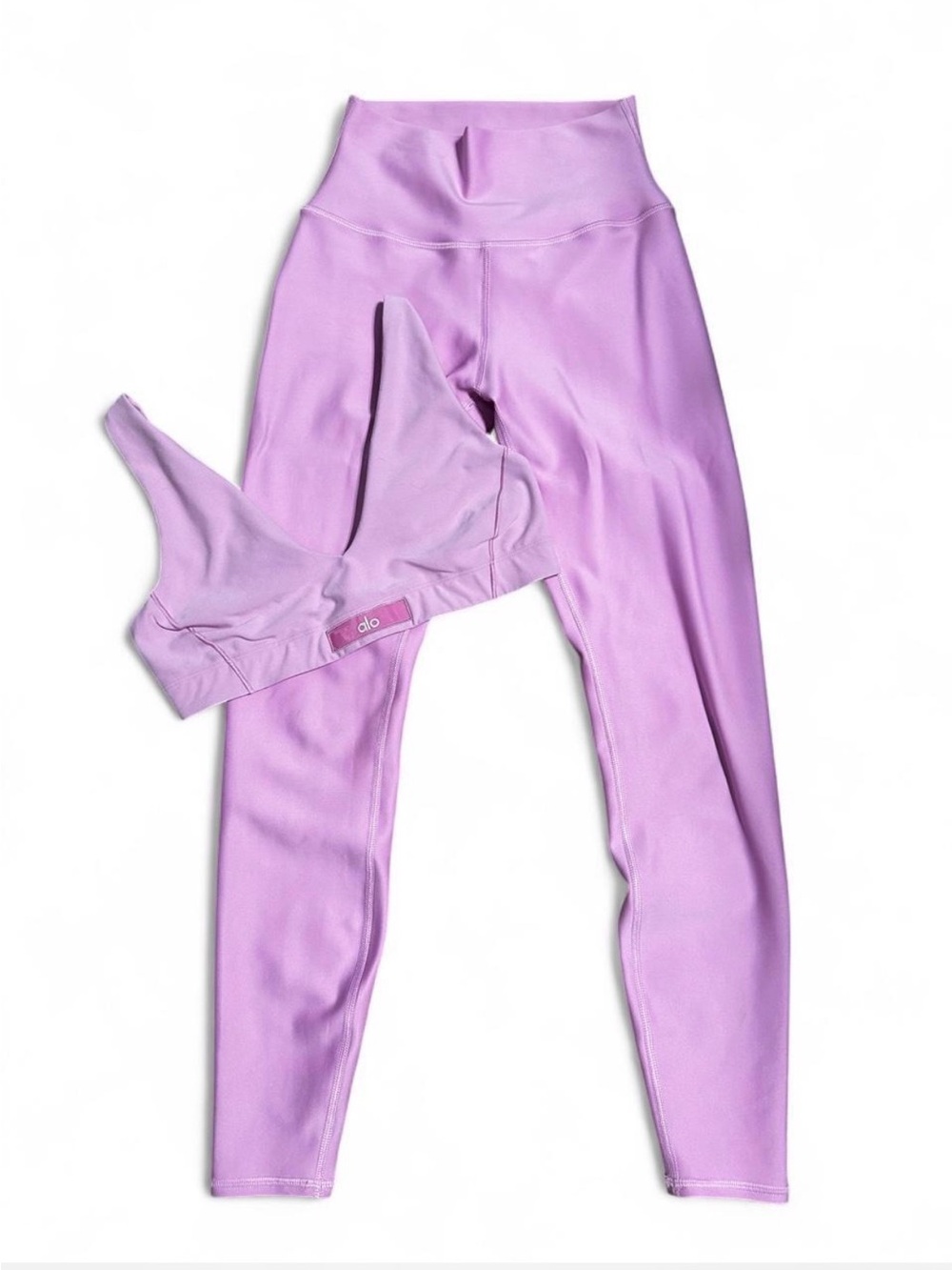 Alo Yoga Candy heart Pink alolift 7/8 leggings and alosoft sincere bra set